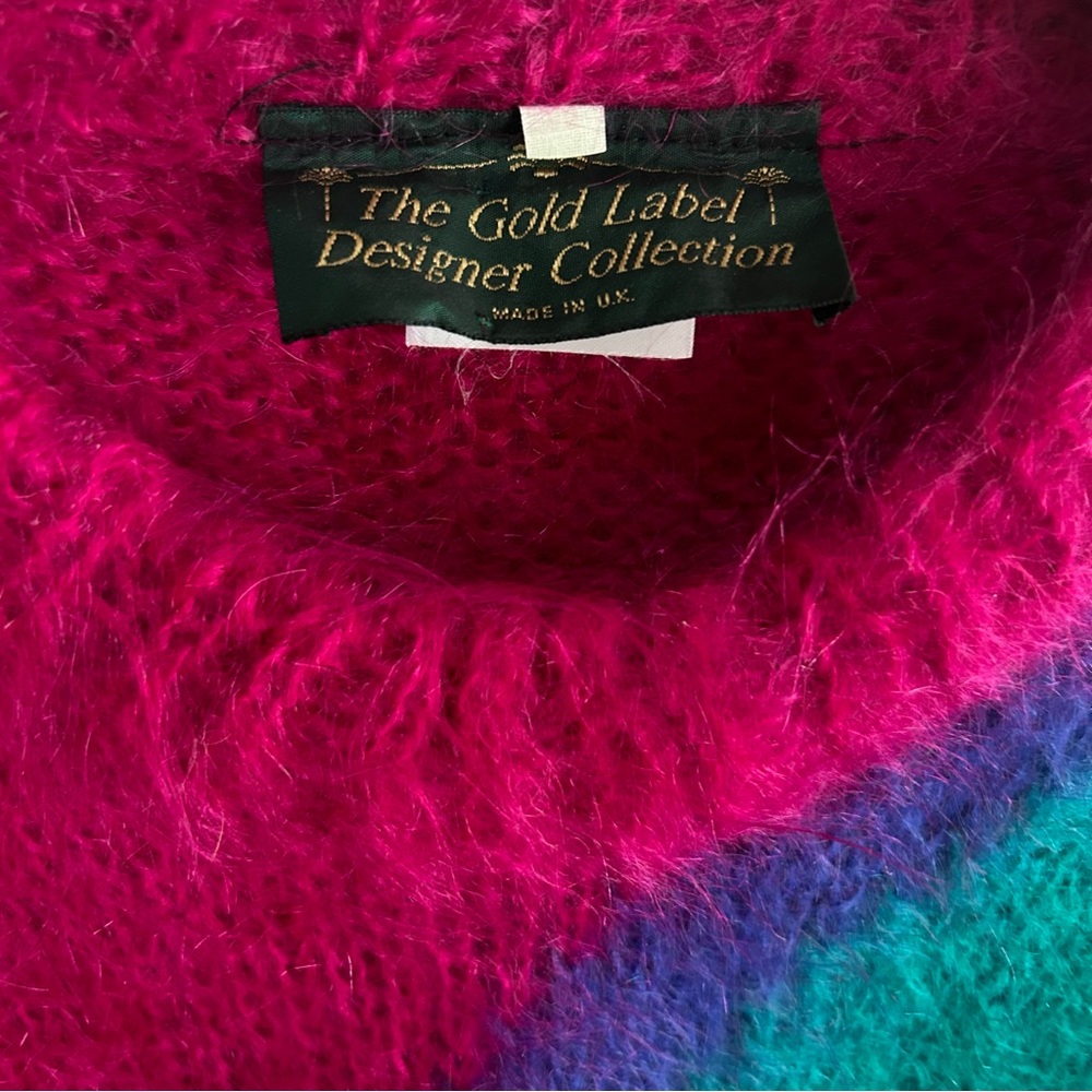 Gold Label Designer ~Vibrant 80s 90s Mohair Geometric Colorblock Sweater~ Medium - Picture 2 of 14